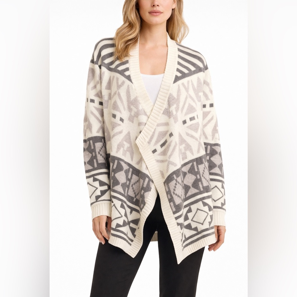 Seduction Knit Cardigan XS/S Cream Grey Open Front Cozy Soft Cardigan